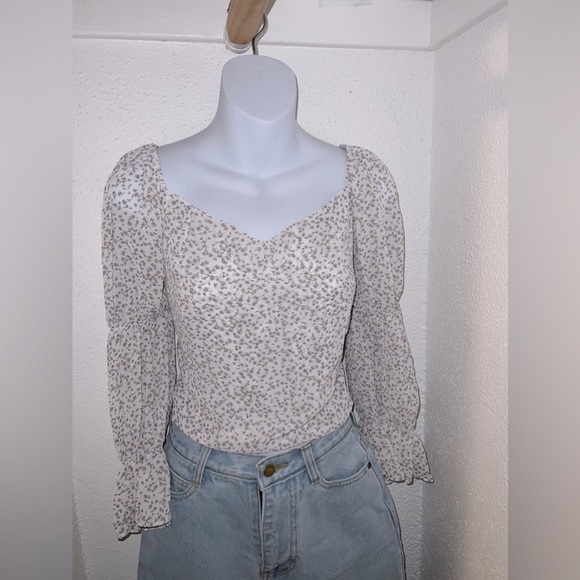 Tops - White & purple flower blouse